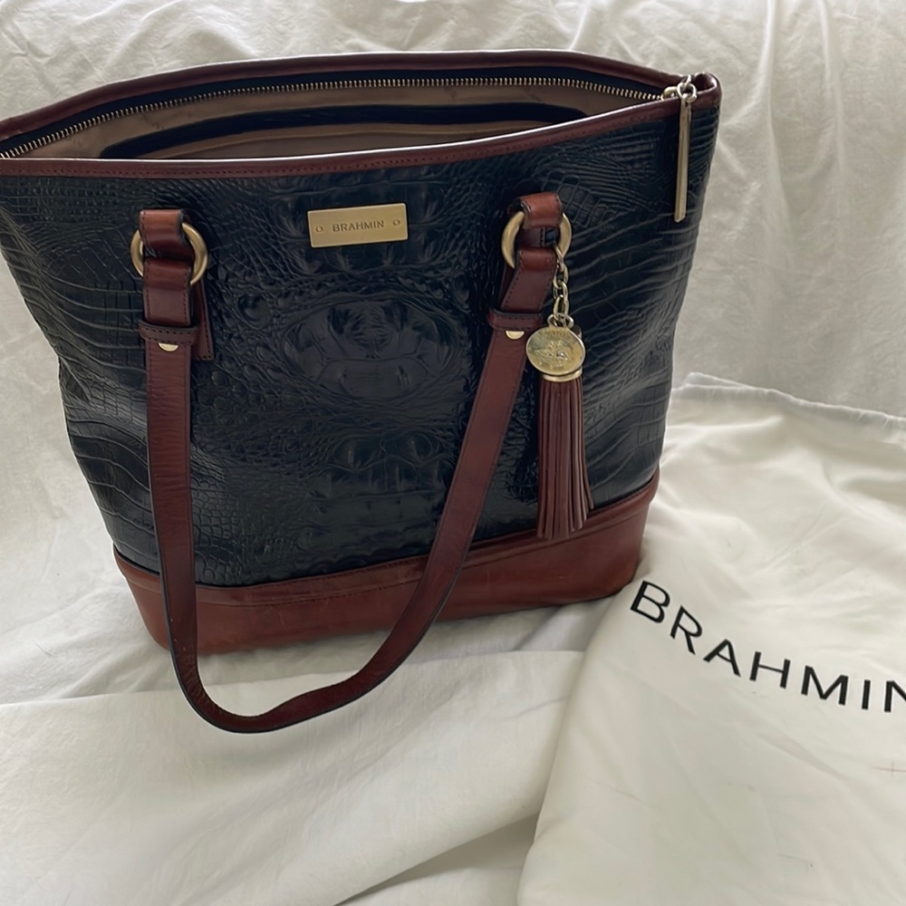 Vintage Brahmin Duo Black/ Brown Asher tote